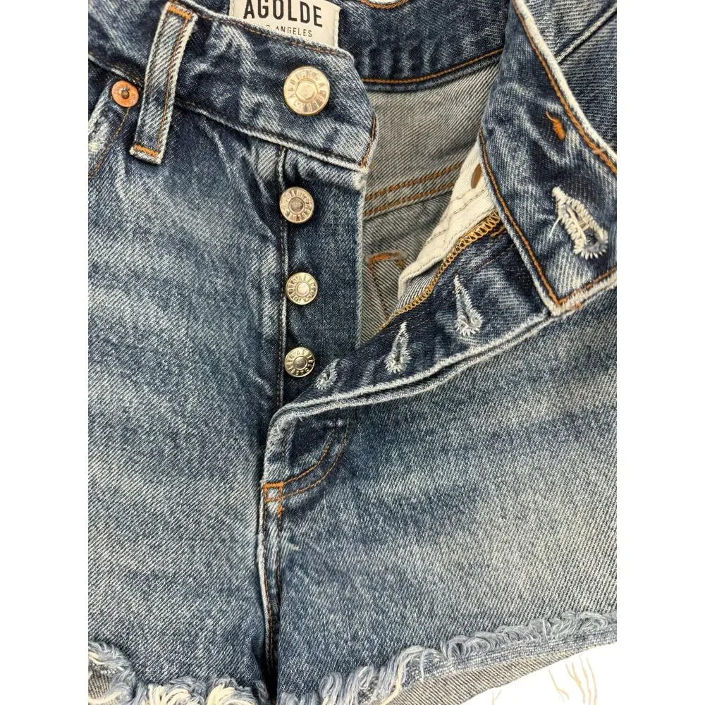 AGOLDE Parker Vintage Cut Off Shorts Rock Steady Distressed Denim Size 24